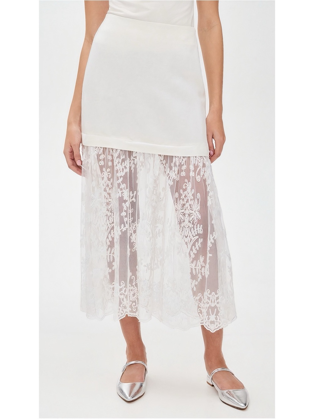 NWT Sea New York Midi Lace-Embroidery White Linen-Blend Marja Combo Skirt